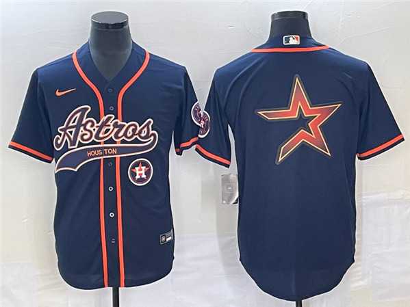 Men%27s Houston Astros Navy Team Big Logo With Patch Cool Base Stitched Baseball Jerseys